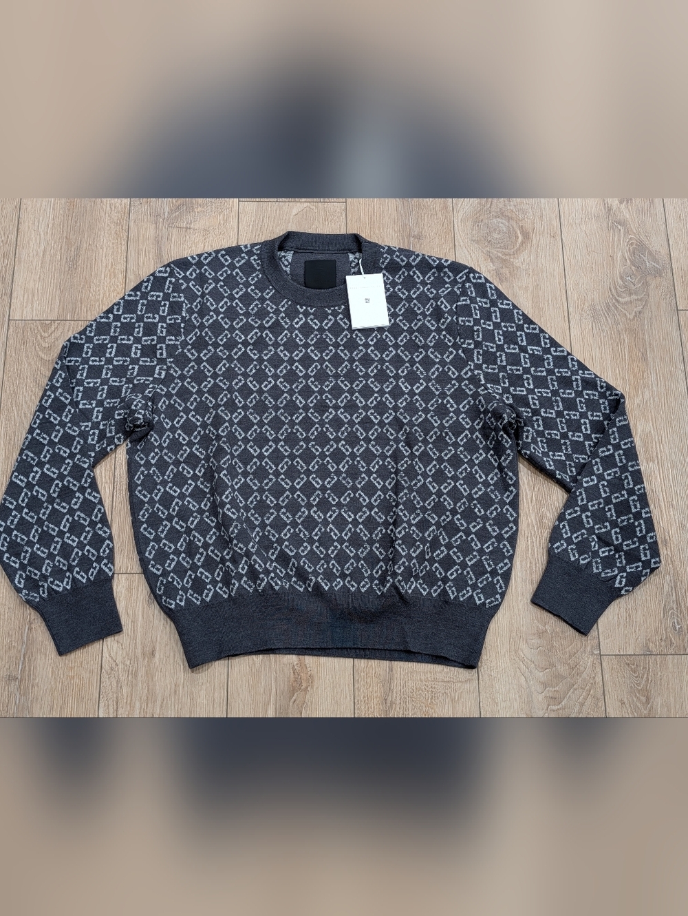 $1550 Mens GIVENCHY G Patterned Wool Blend Crew Neck Sweater Medium Gray 2XL